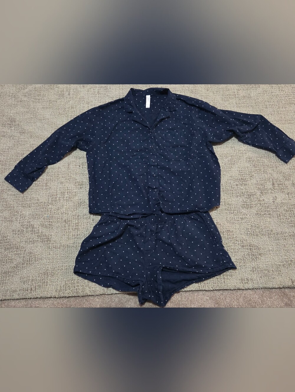 Auden Navy Blue Polka Dot Long Sleeve Top & Shorts Pajama Set
